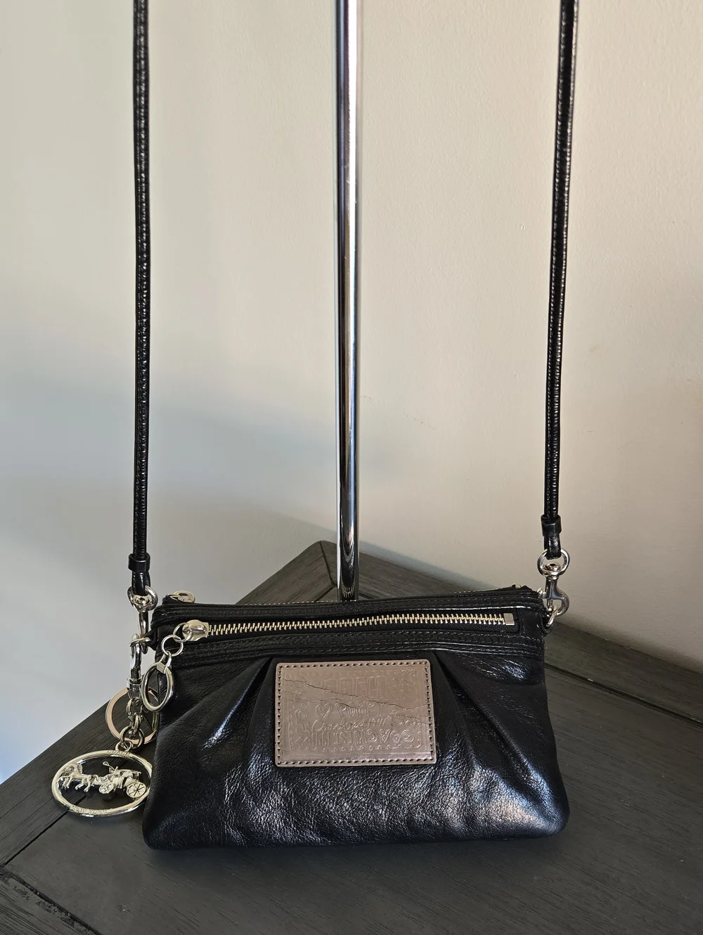 Black Leather Coach Poppy Crossbody/ Wristlet with Silver Hardware